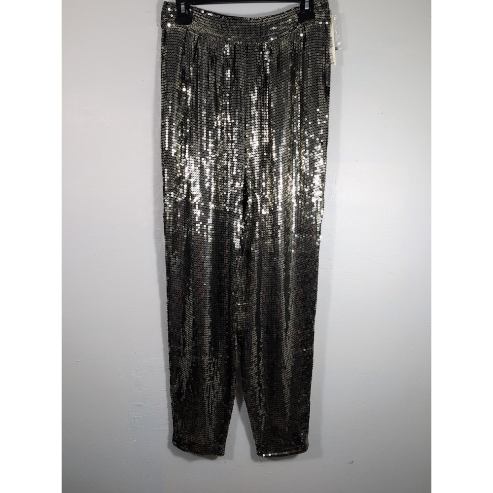 Alice + Olivia Racquel Sequin Wide Leg Pants Black Size 10 NWT